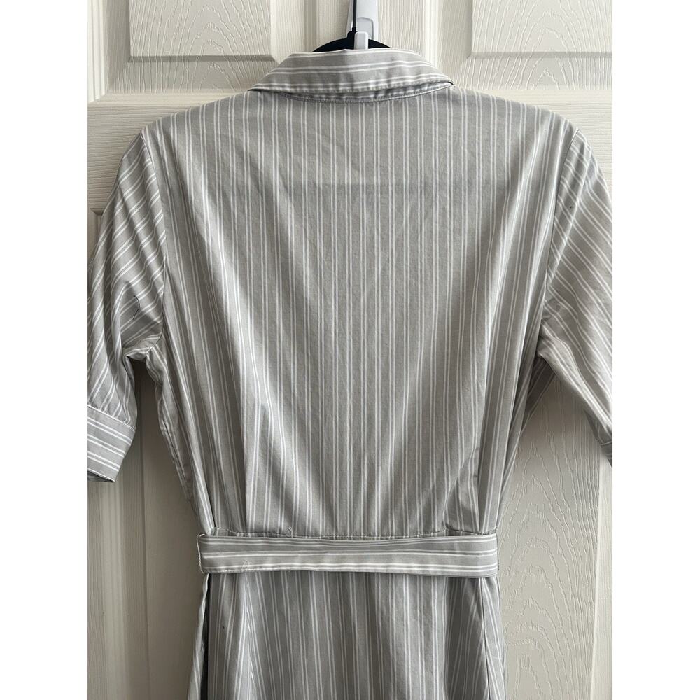 CALVIN KLEIN Gray Striped Button Front Tie Waist Shirt Maxi Dress - Picture 9 of 14